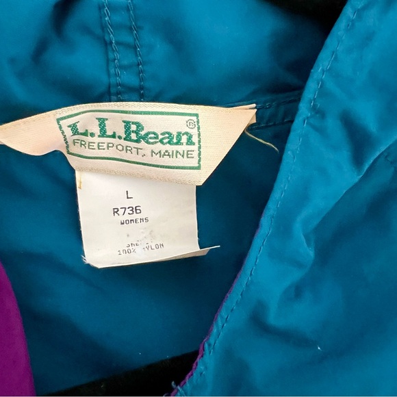 Vintage 80s L.L. Bean Anorak 1/2 Zip Retro Aztec Windbreaker Teal Rain Jacket L - Picture 8 of 8